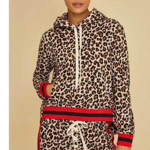 VERONICA BEARD x Bandier Laila Hoodie Leopard Print Athleisure Top Ringer Trim S
